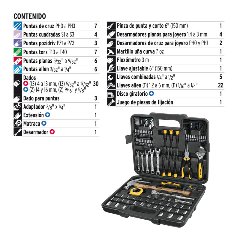 Kit de herramientas para mecánicos, 109 piezas, Pretul 27168