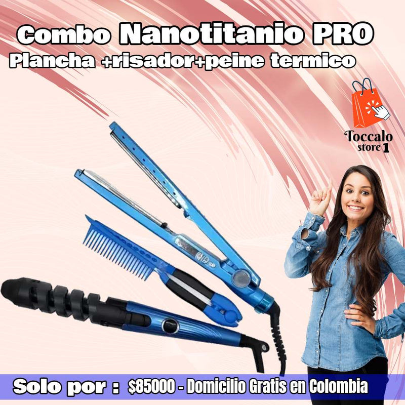 Combo de plancha de nano titanio con elevador y piel térmica de calidad superior