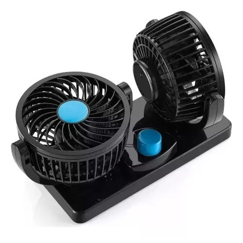 Doble ventilador para interior de coche potente y giratorio 360°.