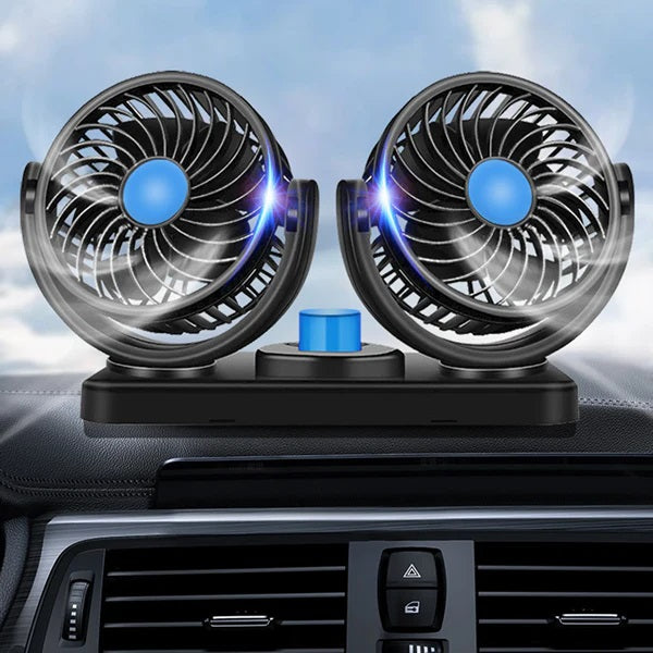 Doble ventilador para interior de coche potente y giratorio 360°.